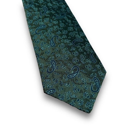 Massimo Bizzocchi Men's Necktie Paisley Print Green 3 3/4" Width - Picture 3 of 6